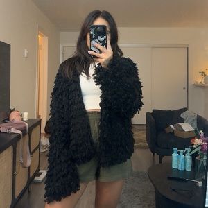 12th Tribe Far From Home Black Shaggy Jacket Size Small